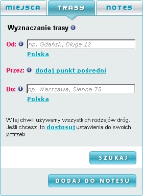 Formularz wyznaczania trasy.