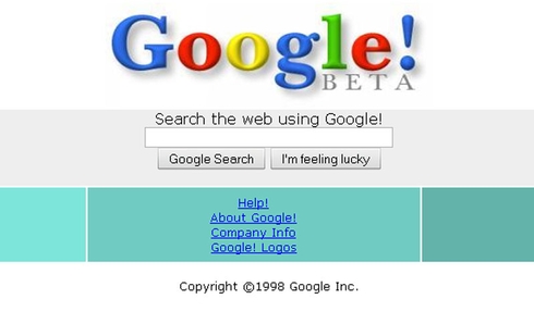 google 1998. Strona główna Google z 1998