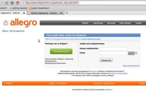 Sfa szowana strona logowania do portalu Allegropl fot Kaspersky Lab 