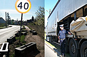 Szalony rajd tirem! Kierowca gubi� po drodze betonowe s�upy!