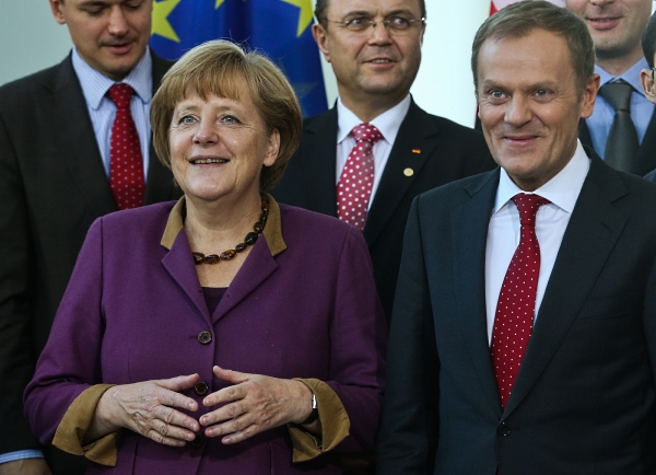 Premier Donald Tusk i kanclerz Niemiec Angela Merkel