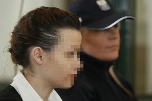 Katarzyna W. przed rozprawą na w specjalnej sali Sądu Okręgowego w Katowicach na terenie koszarów policji