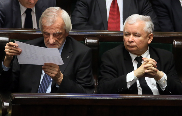 Prezes Prawa i Sprawiedliwości Jarosław Kaczyński oraz wicemarszałek, poseł PiS, Ryszard Terlecki